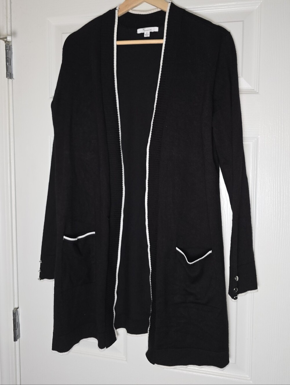 89th & Madison Black Open-Front Cardigan with White Trim Size Medium
